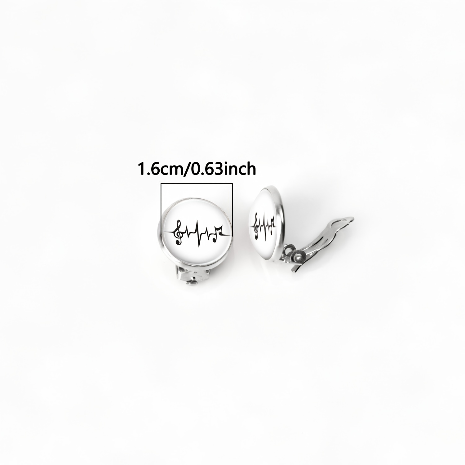 2pc No-Piercing Circular Glass Earrings Set, Musical Notes Design